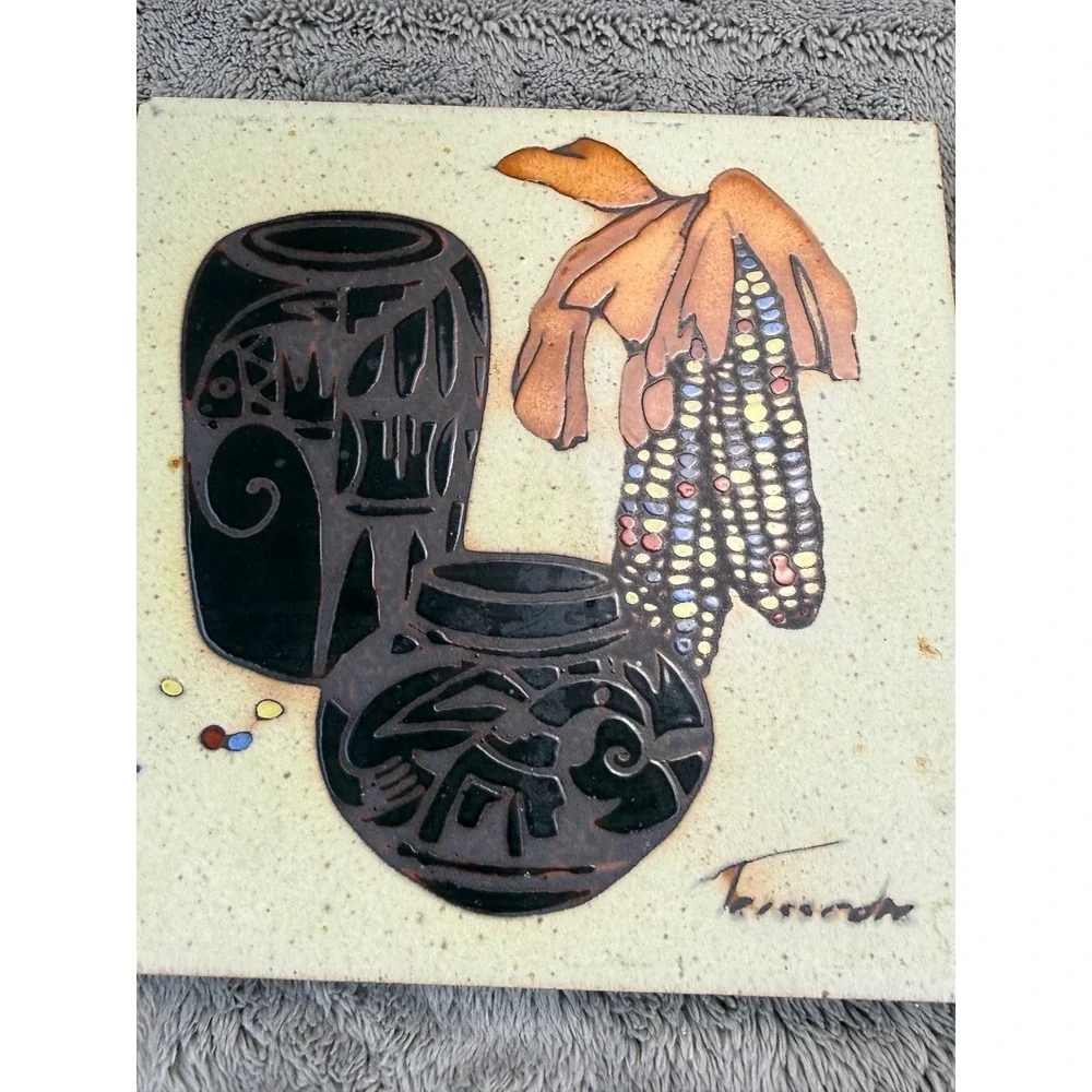 Cleo Teissedre Hand Painted Ceramic Tiles Set 2 Hummingbird Pottery Southwestern